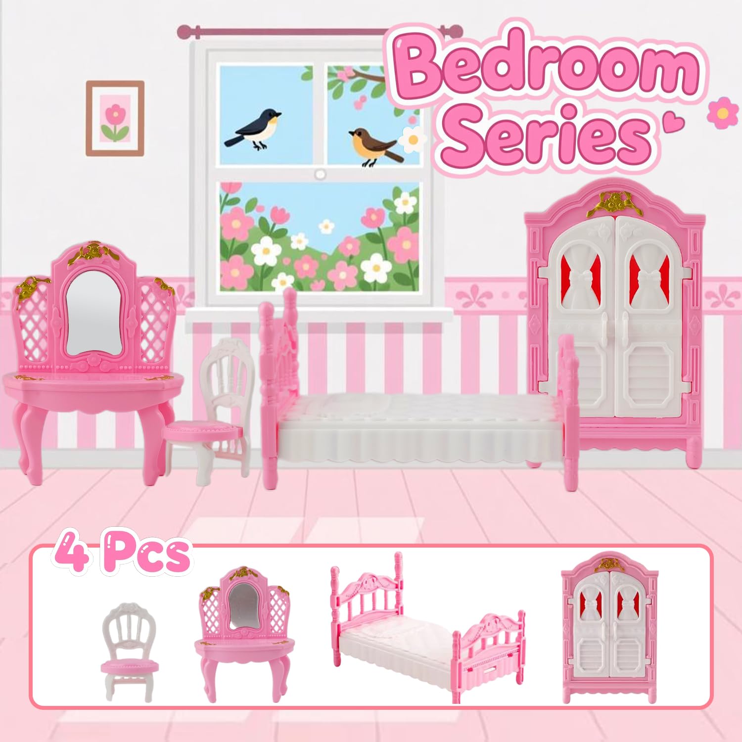 46 Pcs Dollhouse Furniture Set,Miniature Dollhouse Accessories 1:12 Doll Furniture with Cat,Dog,Kitchen, Dining Room,LivingRoom,Bedroom Mini Doll