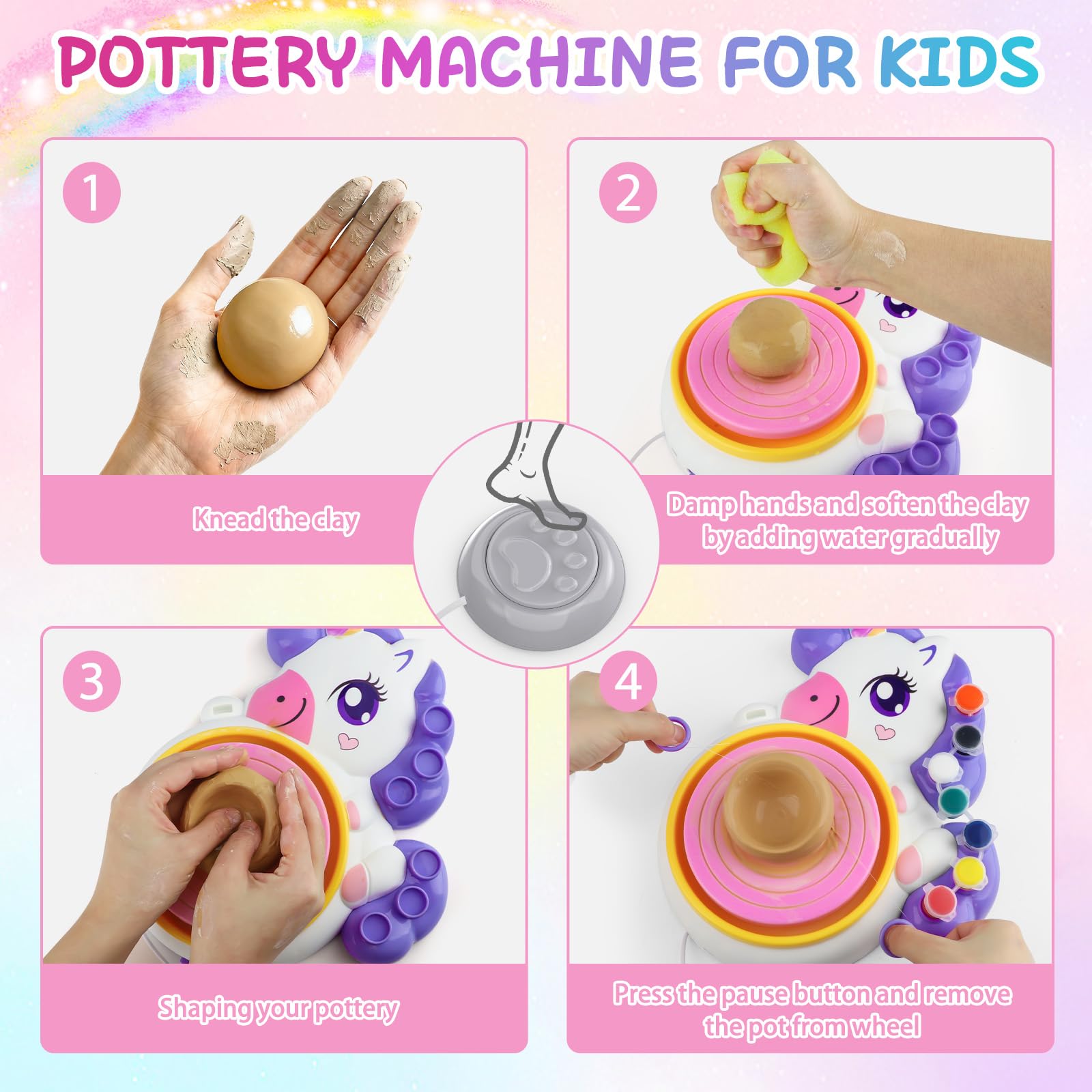 Pottery Wheel for Kids, Arts and Crafts for Kids Ages 8-12, Complete Pottery Painting Craft Kit with Clay, Art Supplies for Kids Toys Girls Birthday
