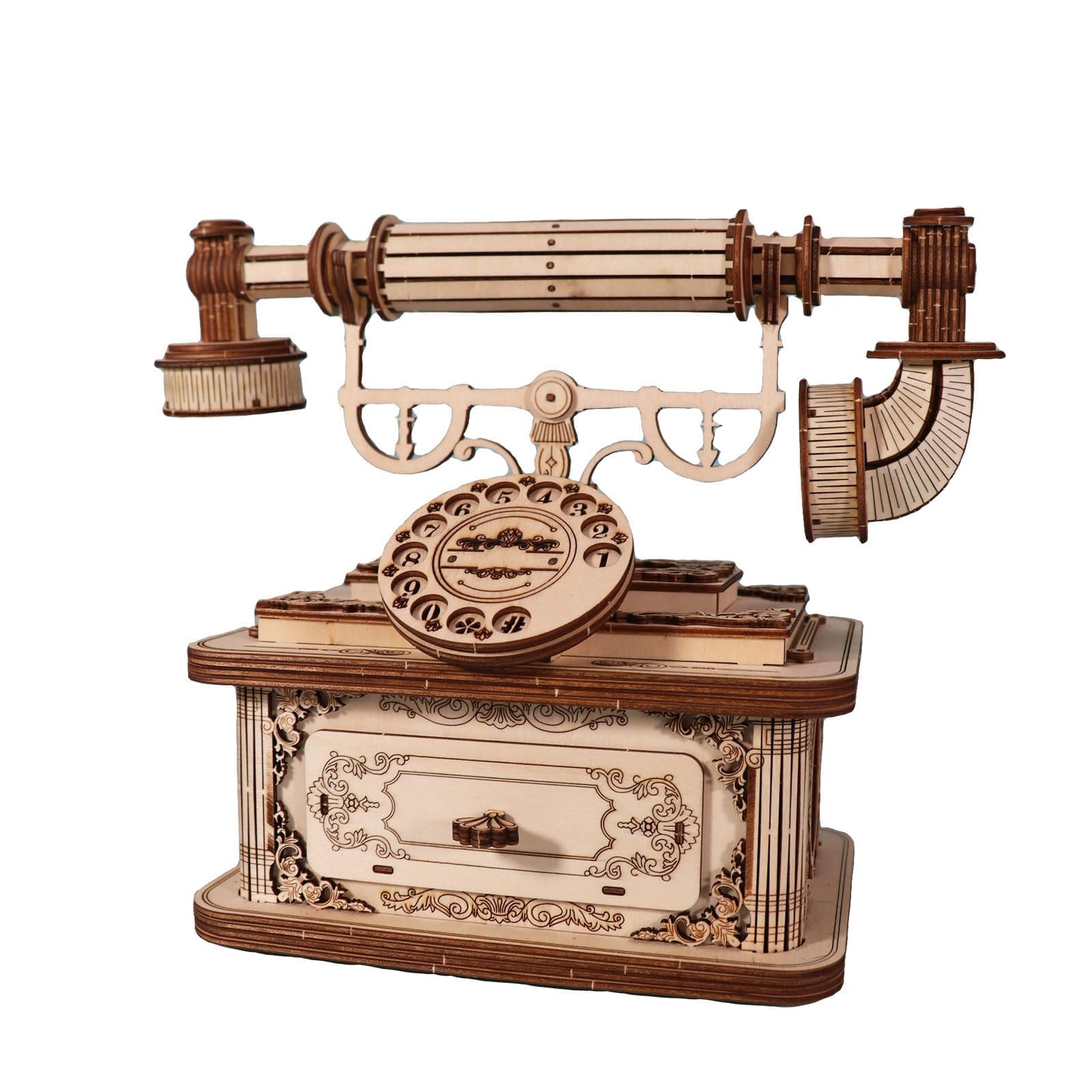 Creative Retro Telephone 3D Wooden Puzzle for Adults Tabletop Model Kits Decoration and Gift for Christmas Birthday
