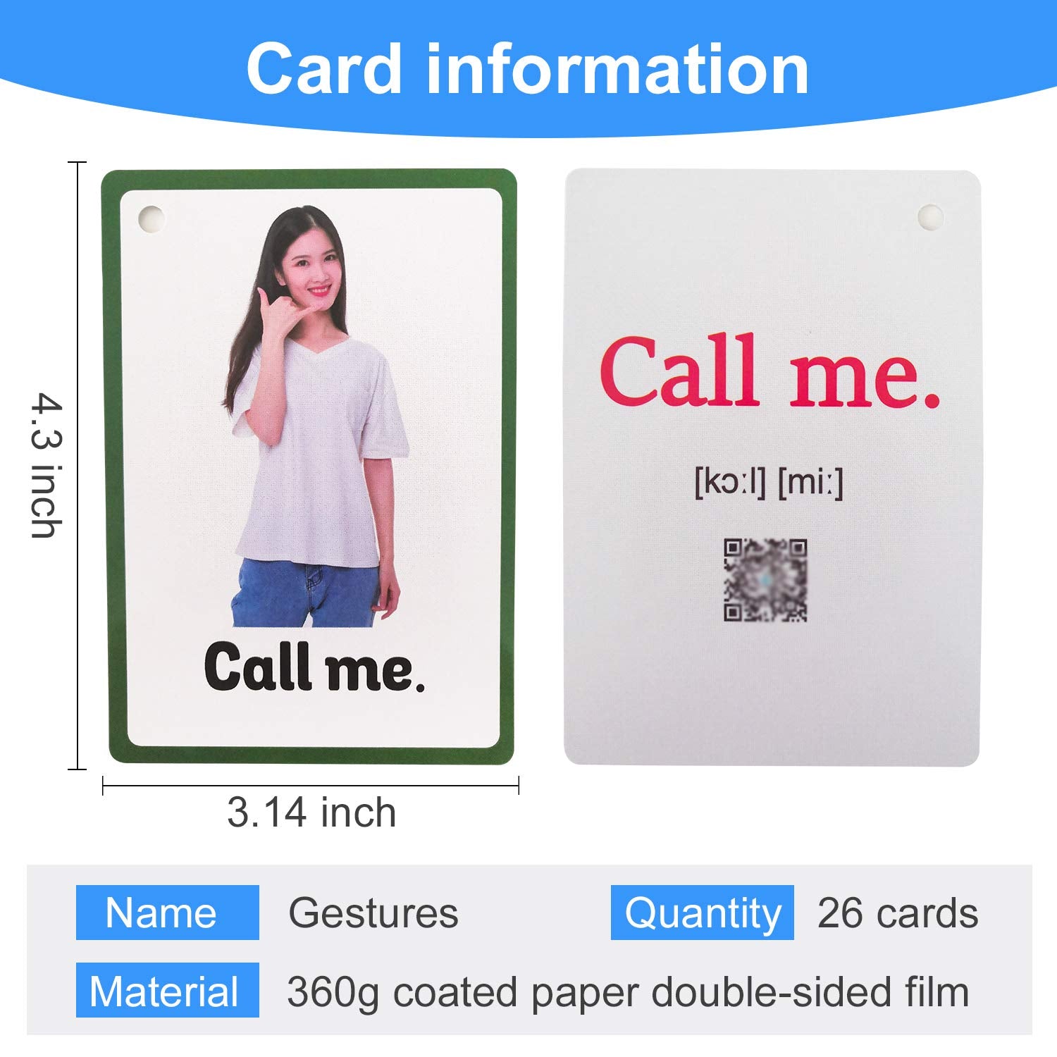 Zwttey 26PCS/Set Gestures Kids Gifts English Flash Cards Pocket Card Educational Learning Baby Toys for Children Pre-Kindergarten