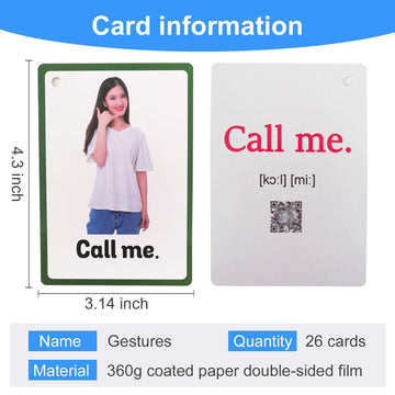 Zwttey 26PCS/Set Gestures Kids Gifts English Flash Cards Pocket Card Educational Learning Baby Toys for Children Pre-Kindergarten