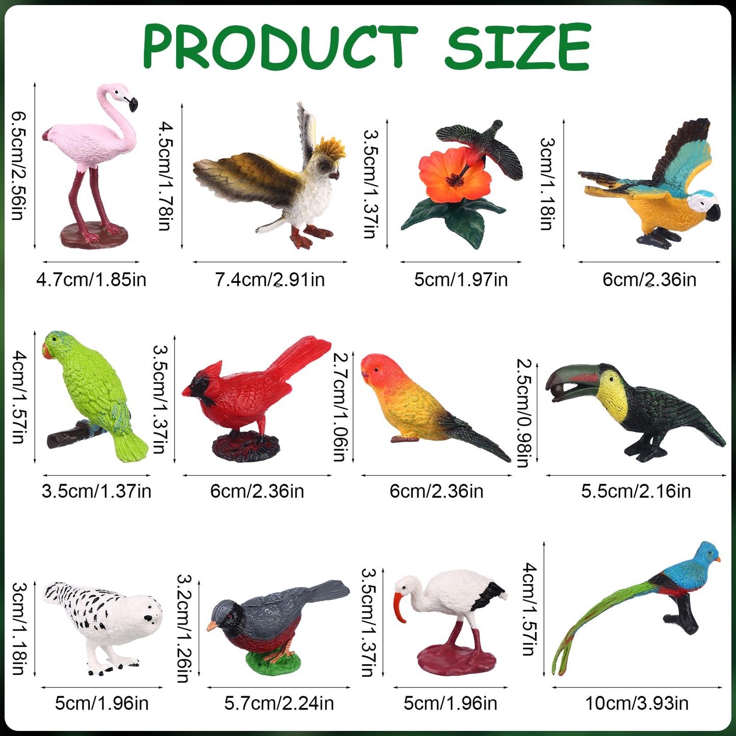 Warmshine 24 Pcs Realistic Bird Animals Figurines Mini Bird Figures Model Eagle Parrot Robin Owl Plastic Birds Figures Fairy Garden Accessories