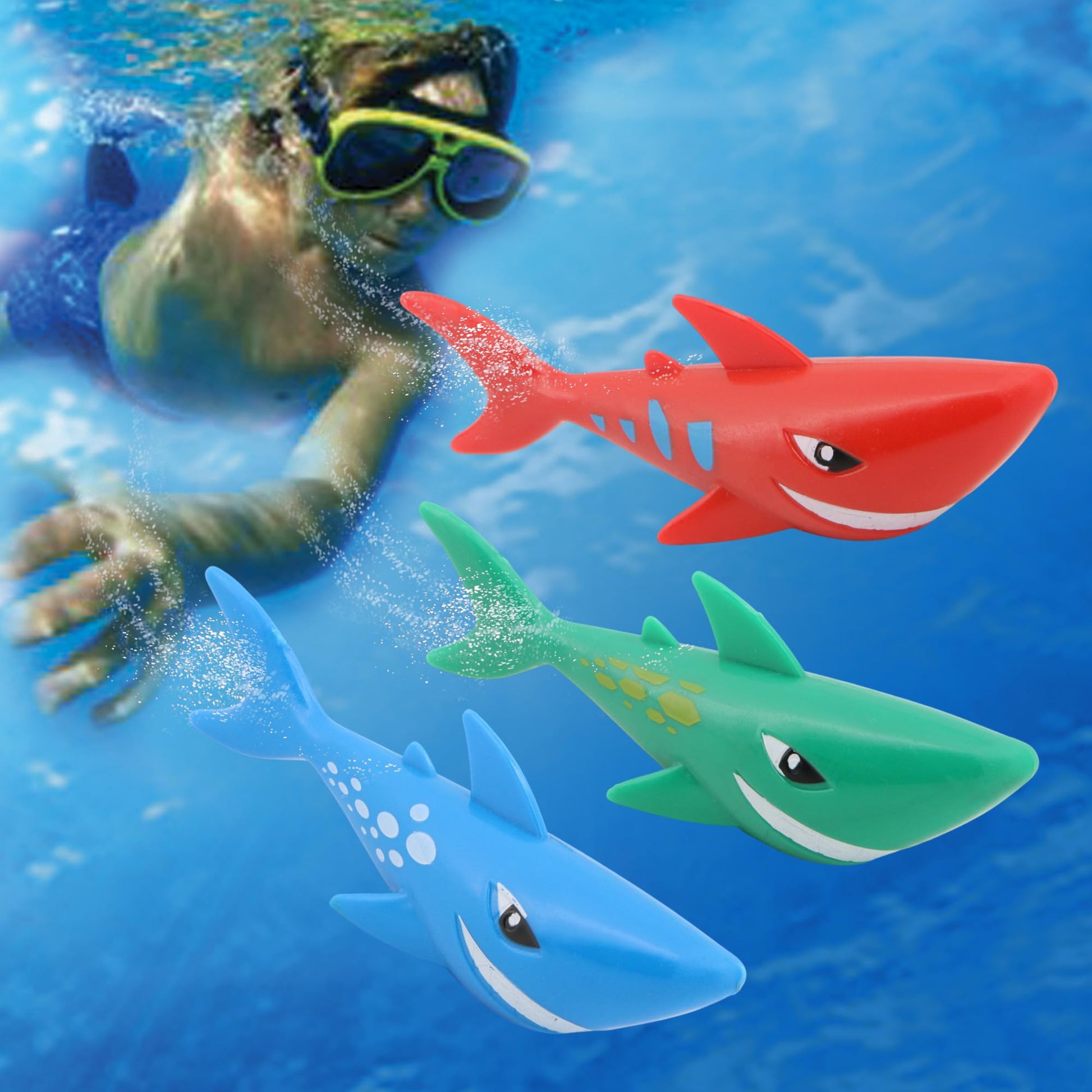 BANZAI 3 Piece Dive Sharks Pool Toys On Blister Card