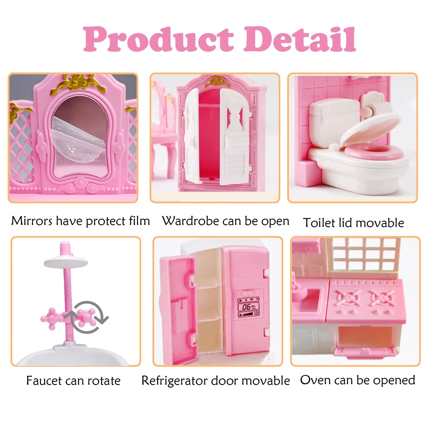35 Pcs Dollhouse Furniture Accessories Set Mini House Furniture Small Dollhouse Miniature Furniture Play House Accessories 1:12 Tiny Kitchen Bedroom