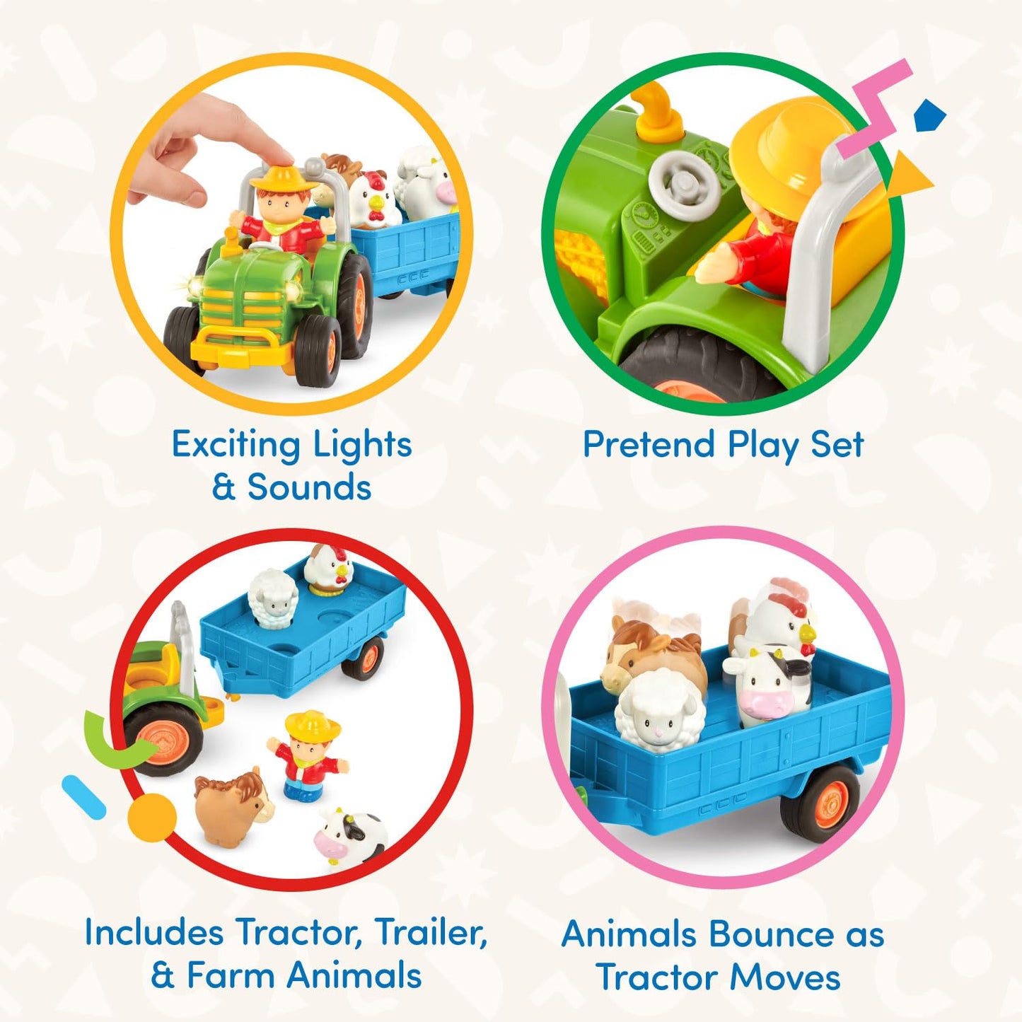 Battat - Farm Toys for Toddlers, Kids - Lights & Sounds Toy Tractor - 7 Pieces Pretend Play Set - Tractor, Trailer, Animals - 18+ Months