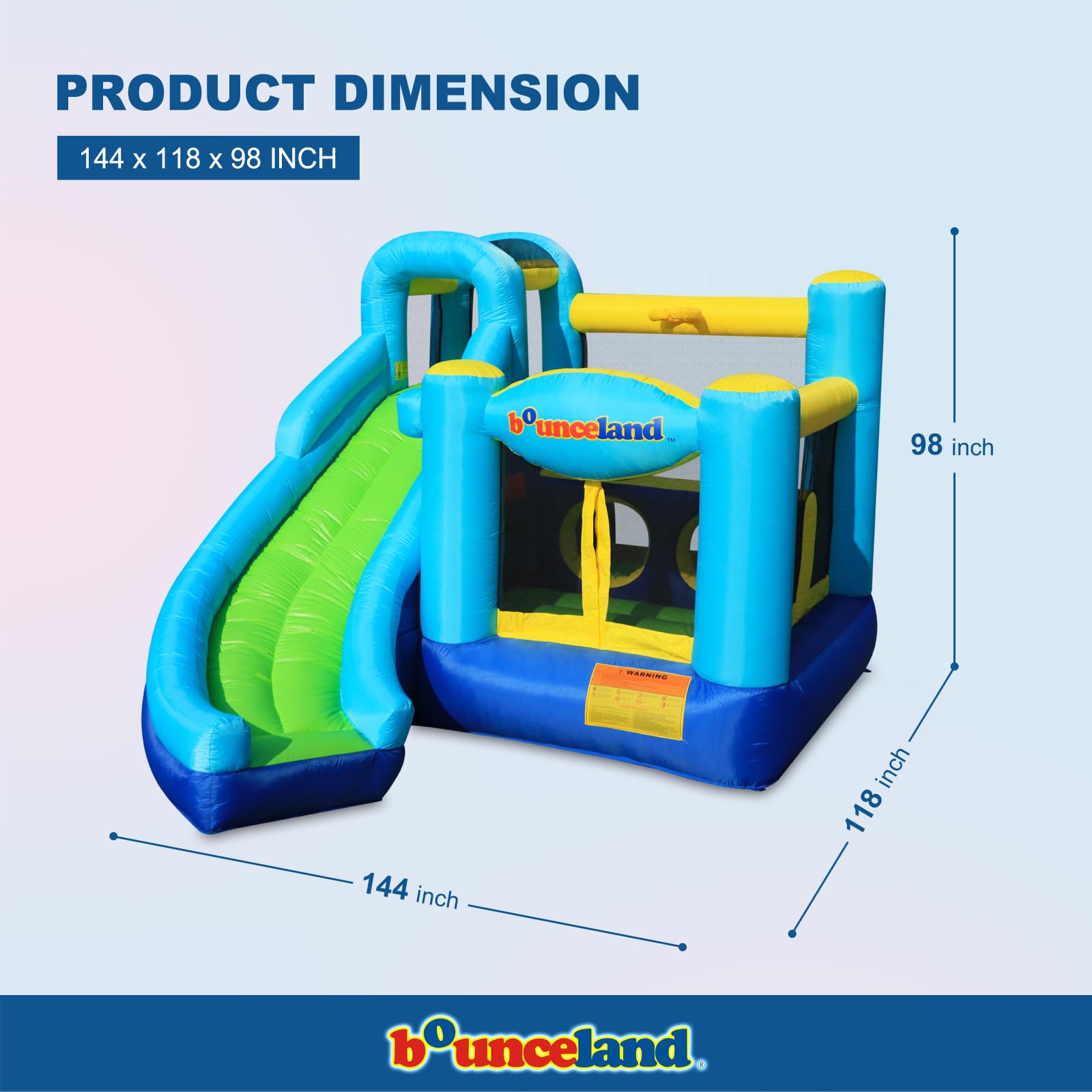 Bounceland Ultimate Combo Inflatable Bounce House, 12 ft L x 10 ft W x 8 ft H, Basketball Hoop, Obstacle Wall, Fun Tunnel, Slide and Bounce Area
