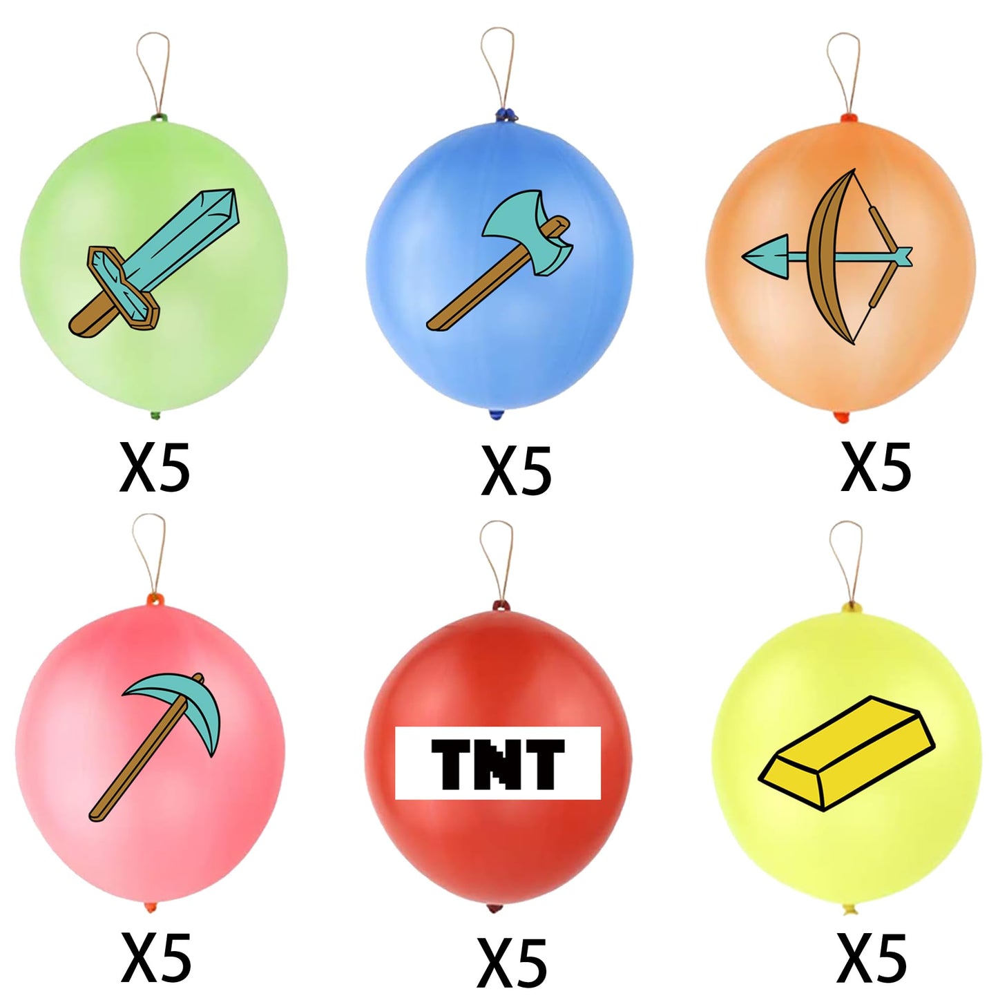 30Pcs Pixel Punch Balloons, Thickened Neon Punching Balloon Heavy Duty Party Favors with Rubber Band Handle, Bouncy Balls for Birthdays, Games, Goodie