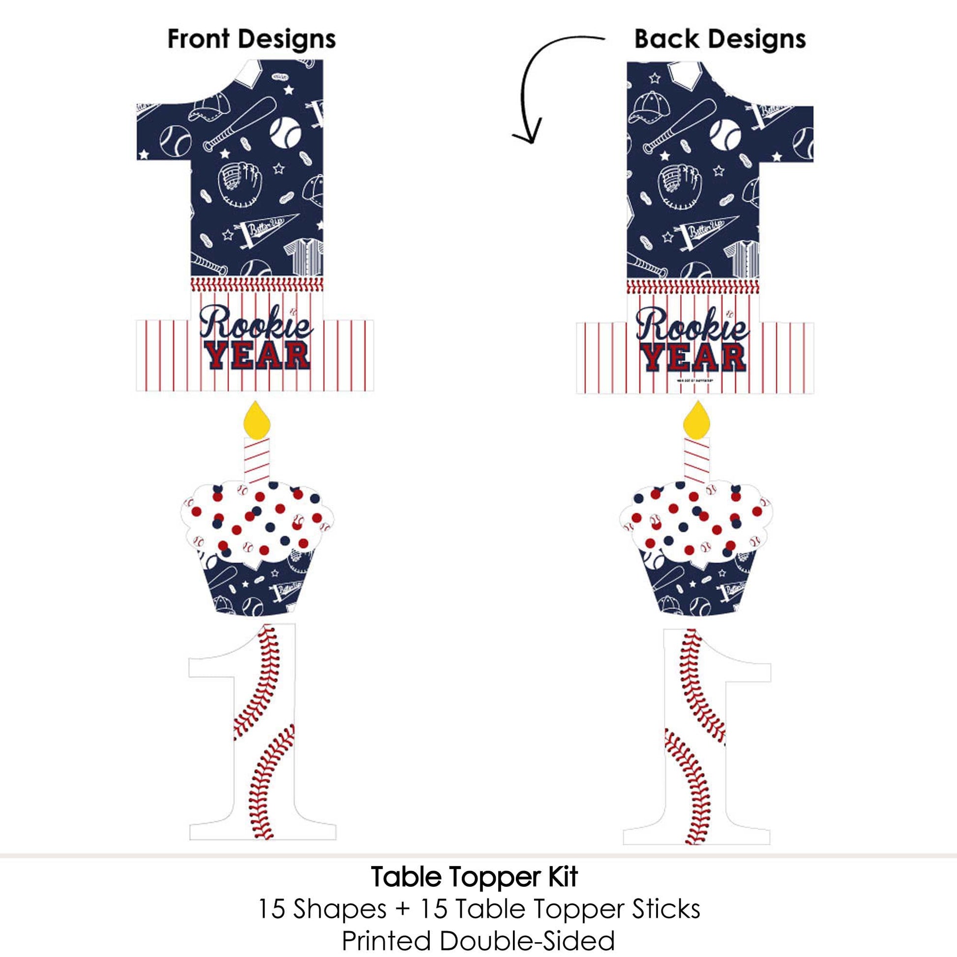 Big Dot of Happiness 1st Birthday Batter Up - Baseball - First Birthday Party Centerpiece Sticks - Table Toppers - Set of 15