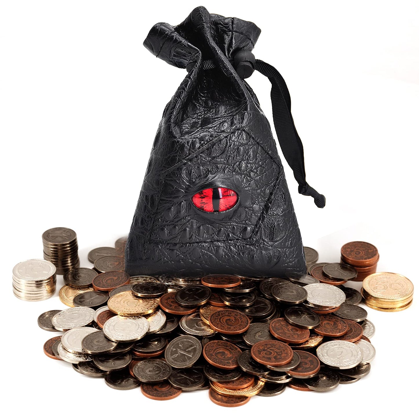 CZYY Metal Game Coins Set, 60 Fantasy Currency Tokens with Leather Pouch