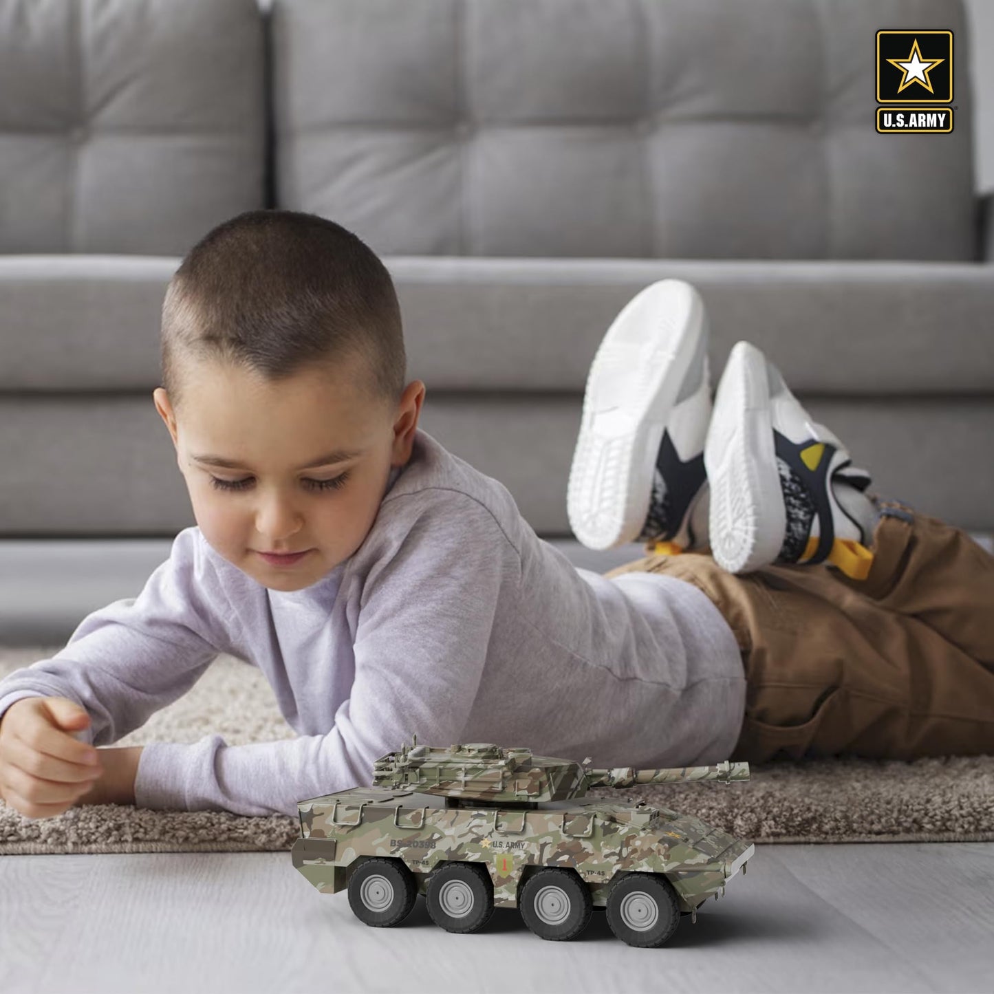 Lollipop U.S. Army Tank Vehicle Toy for Toddlers and Kids 3+ Friction Powered - Toy Battle Stryker Friction Powered Vehicle Realistic Lights