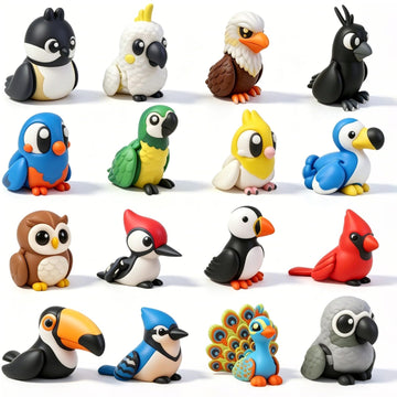 16pcs 3D Printed Animals Set Articulated Bird Toys Pinata Stuffers Goodie Bag Fillers Spring Bird Toys Pocket Pets Desk Pets Sensory Fidget Toys Gifts