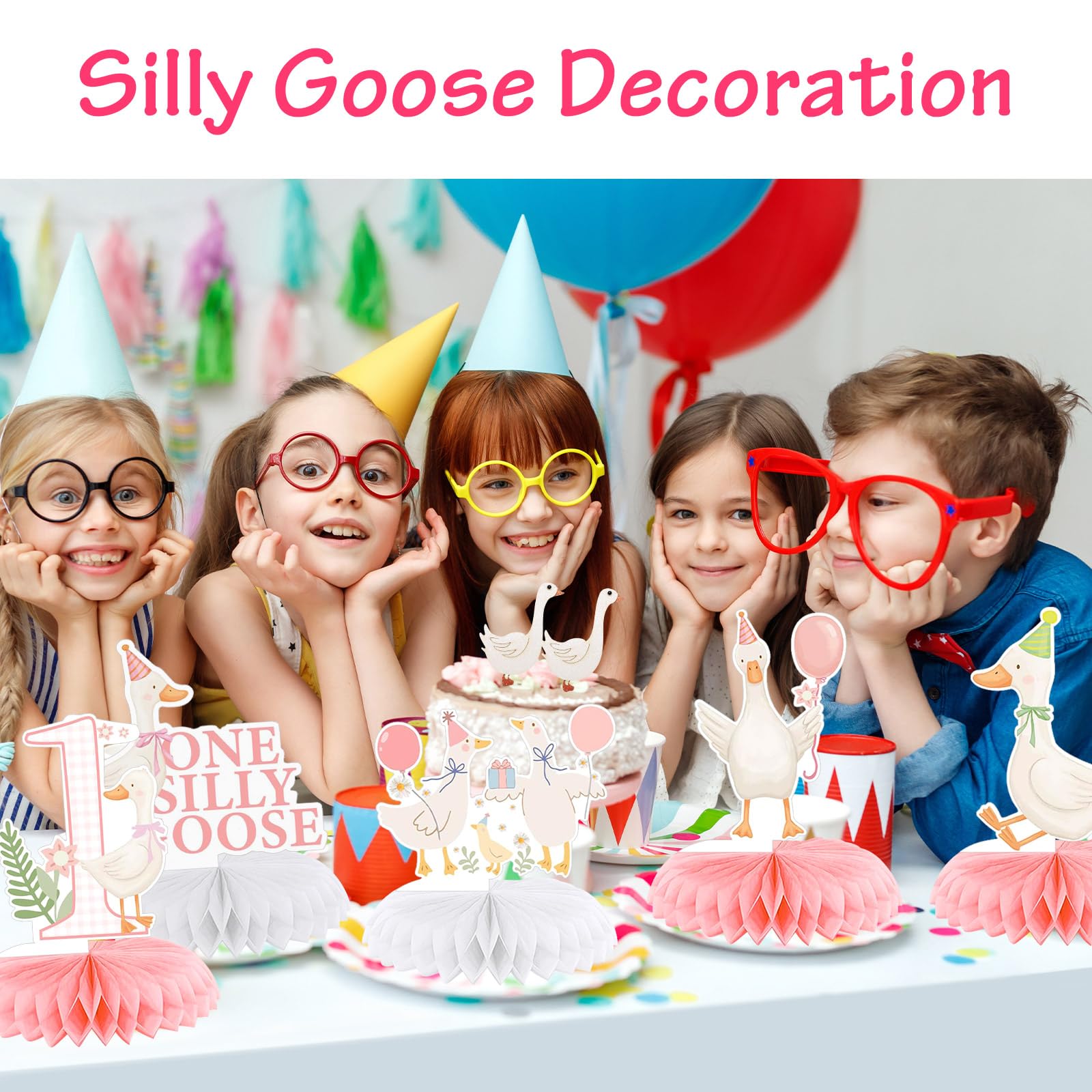 18 Pcs One Silly Goose Birthday Decorations,Silly Goose Birthday Honeycomb Centerpieces Pink Ballerina Birthday Centerpieces Table Decor for 1st