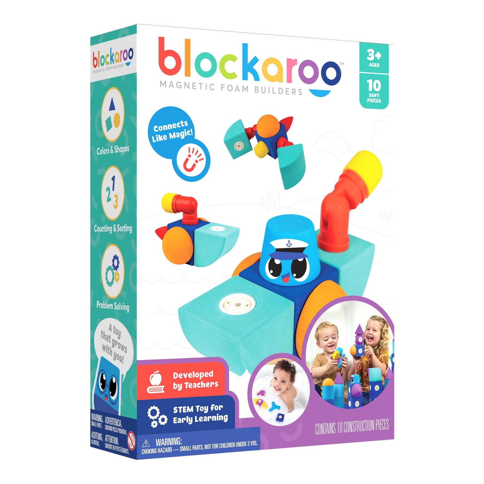Blockaroo Magnetic Foam Building Blocks - 10-Piece Tug Boat, Bath Toys for Toddlers, Preschool Toys, Bathtub Toys, Sensory Toys, Blocks for Toddlers
