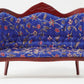 Classics by Handley Dollhouse Miniature Victorian Sofa, Mahogany with Blue Floral Fabric