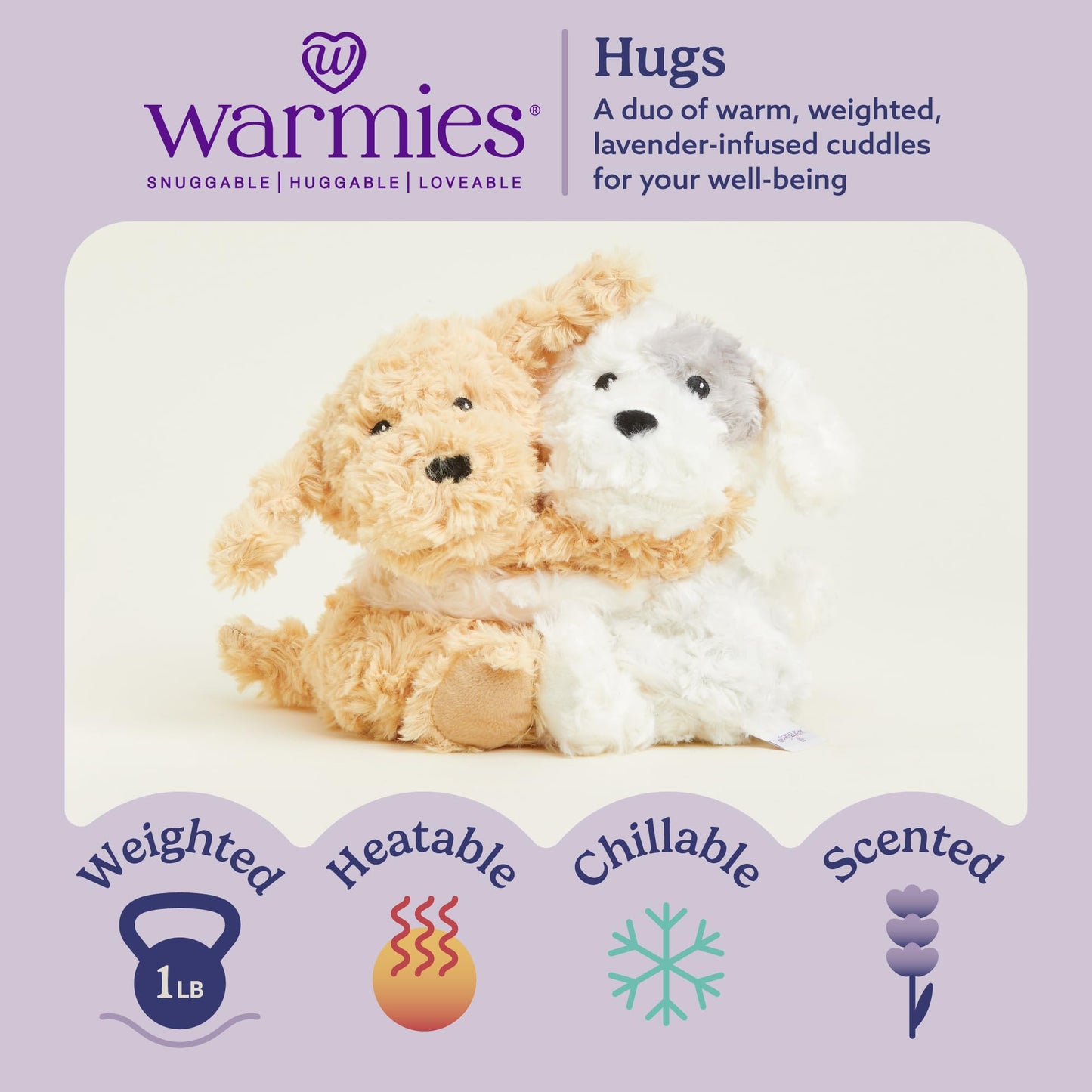 warmies Hugs Duo Microwavable & Weighted Stuffed Animals, Puppy - Heatable Plush for Warmth & Cool Relief - Weighted Plushies- Heated Plushie