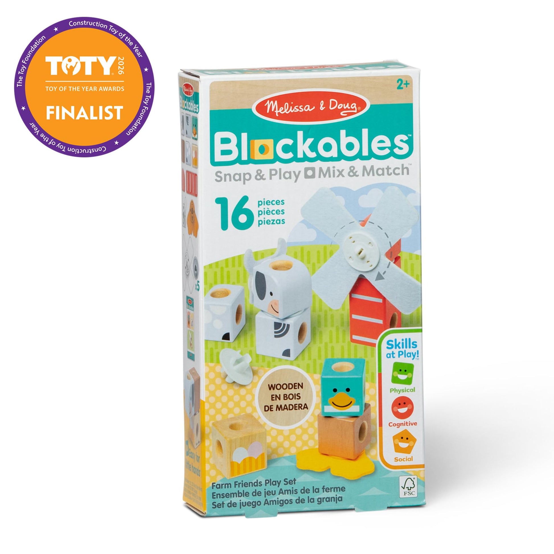 Melissa & Doug Blockables™ Farm Friends Snap and Play, Mix and Match Connectable Wooden Building Blocks Play Set Toy for Preschool Boys and Girls (16