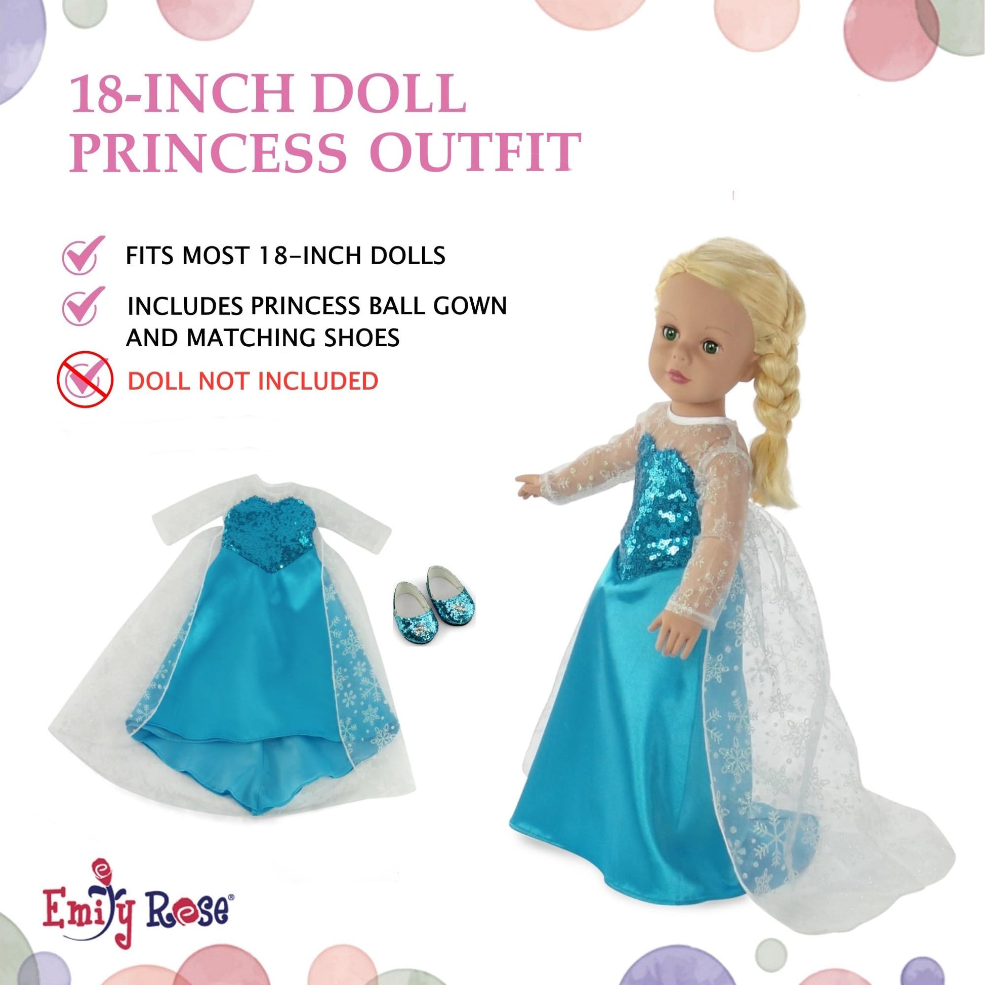 Emily Rose 18 inch Doll Clothes Ice Princess Halloween Costume Gown Dress Outfit with Sparkly Snowflake Shoes! | Fits Most 18-in Dolls |USA Business |
