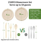 FEHHTO Compostable Paper Plates Set, 250PCS Disposable Heavy-Duty Sugarcane Plate and Eco-Friendly Utensil Biodegradable Dinnerware Plates, Extra Long