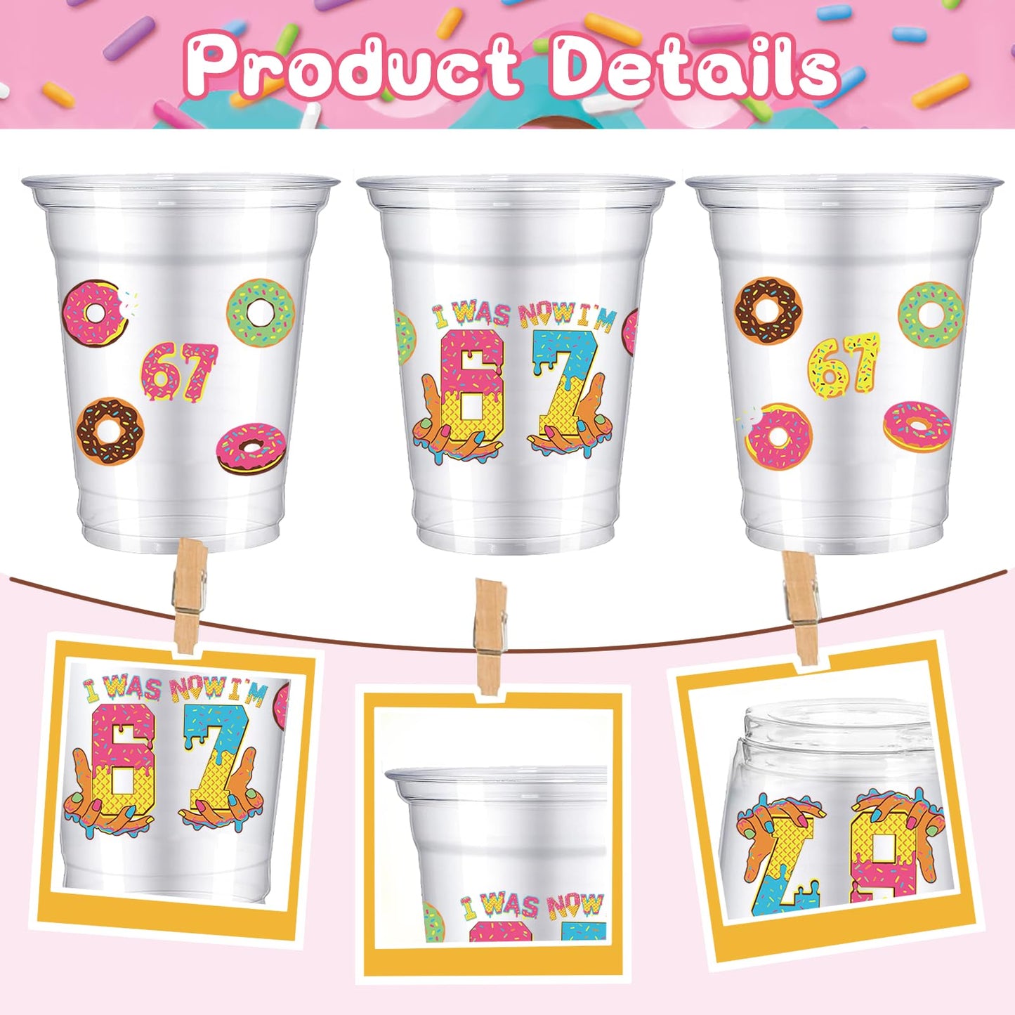 tmlfep 67 party decoration cups 67 Ice Cream Drip Plastic Cups, 50pcs 12 oz 67 Meme theme Ice Cream Drip Disposable Cups for for Birthday Baseball