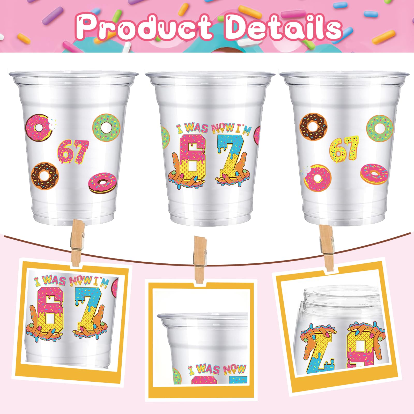 tmlfep 67 party decoration cups 67 Ice Cream Drip Plastic Cups, 50pcs 12 oz 67 Meme theme Ice Cream Drip Disposable Cups for for Birthday Baseball