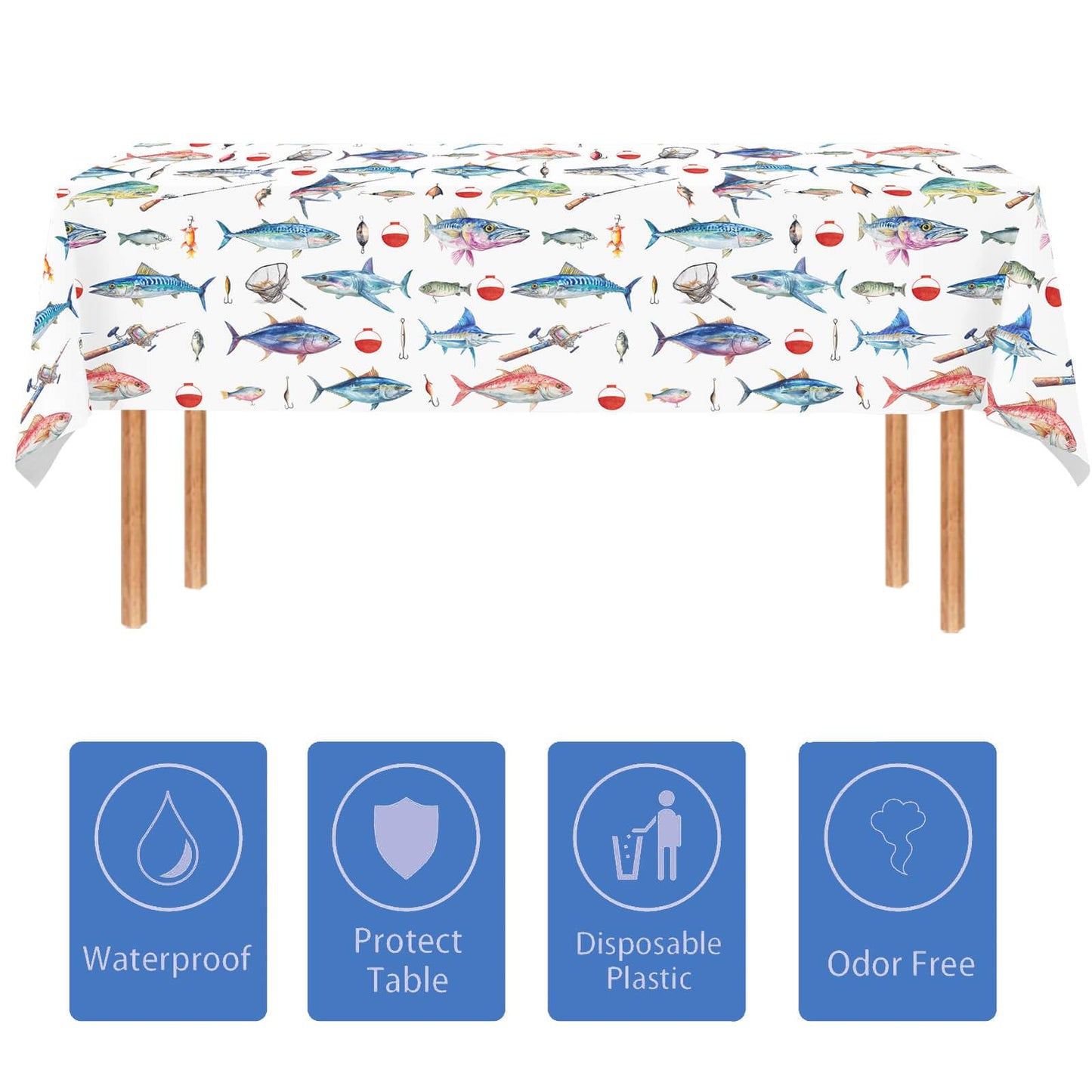 Letromp Fishing Tablecloths 54 x 108 Inch Gone Fishing Table Cover for Fishermen Theme Kids Men Birthday Party Table Decorations Supplies Favors