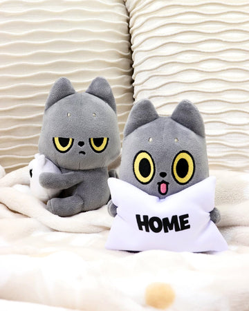 HAKONGEE Grey Cat Plush, Kawaii Weighted Cat Holding Home Pillow, 6"