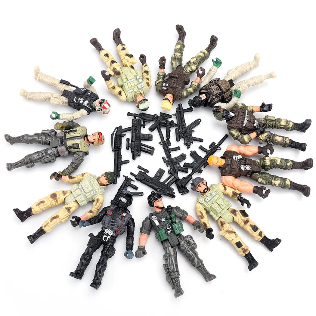 Liberty Imports 12 Pack: US Military Toy Soldiers Playset Army Men Action Figures with Realistic Weapons Gear Combat Accessories for Kids Pretend