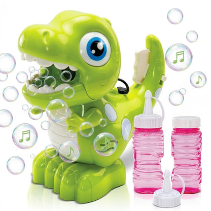 Bundaloo Dino Bubble Blower for Kids, Automatic Bubble Machine with Lights & Sounds, Includes 2 Bottles of Bubble Solution & Funnel, Fun Dinosaur