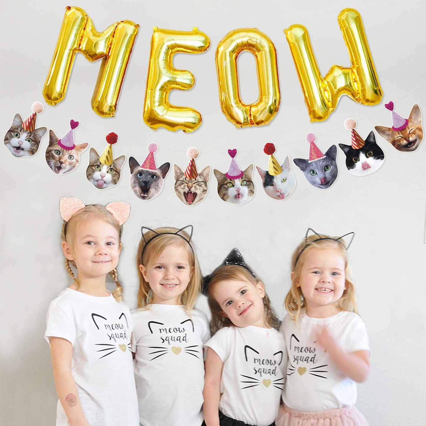 Bessmoso Cat Party Decorations Cat Birthday Banner Meow Letter Balloons Cat Happy Birthday Banner Garland Sign for Photo Props Cat Birthday