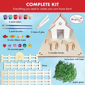 Magical Valley Horse Barn Craft Kit for Kids, DIY Wooden Barn Building Kit, Arts & Crafts for Kids, Horse Toys for Girls & Boys, Creative Activity