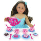 Sophia's 17 Piece Polka Dot Tea Set with Tea Pot and Cups Plus Four Detailed Petit Four Cakes for 18 Inch Dolls, Pink/Blue
