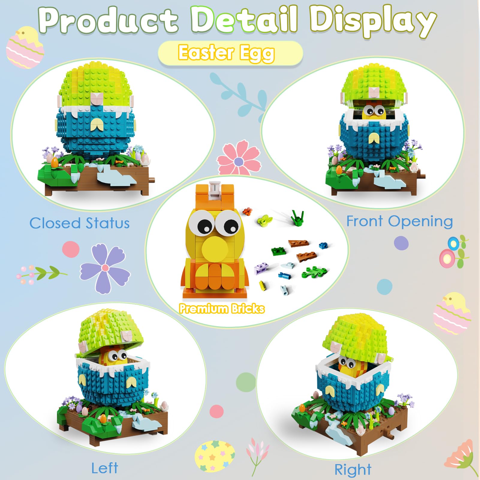 QOQ Easter Egg Building Toy, Fillable Easter Egg and Chick Micro Mini Bricks Set for Adults Kids Boys Girls Age 8+, Basket Stuffer or Gift Idea