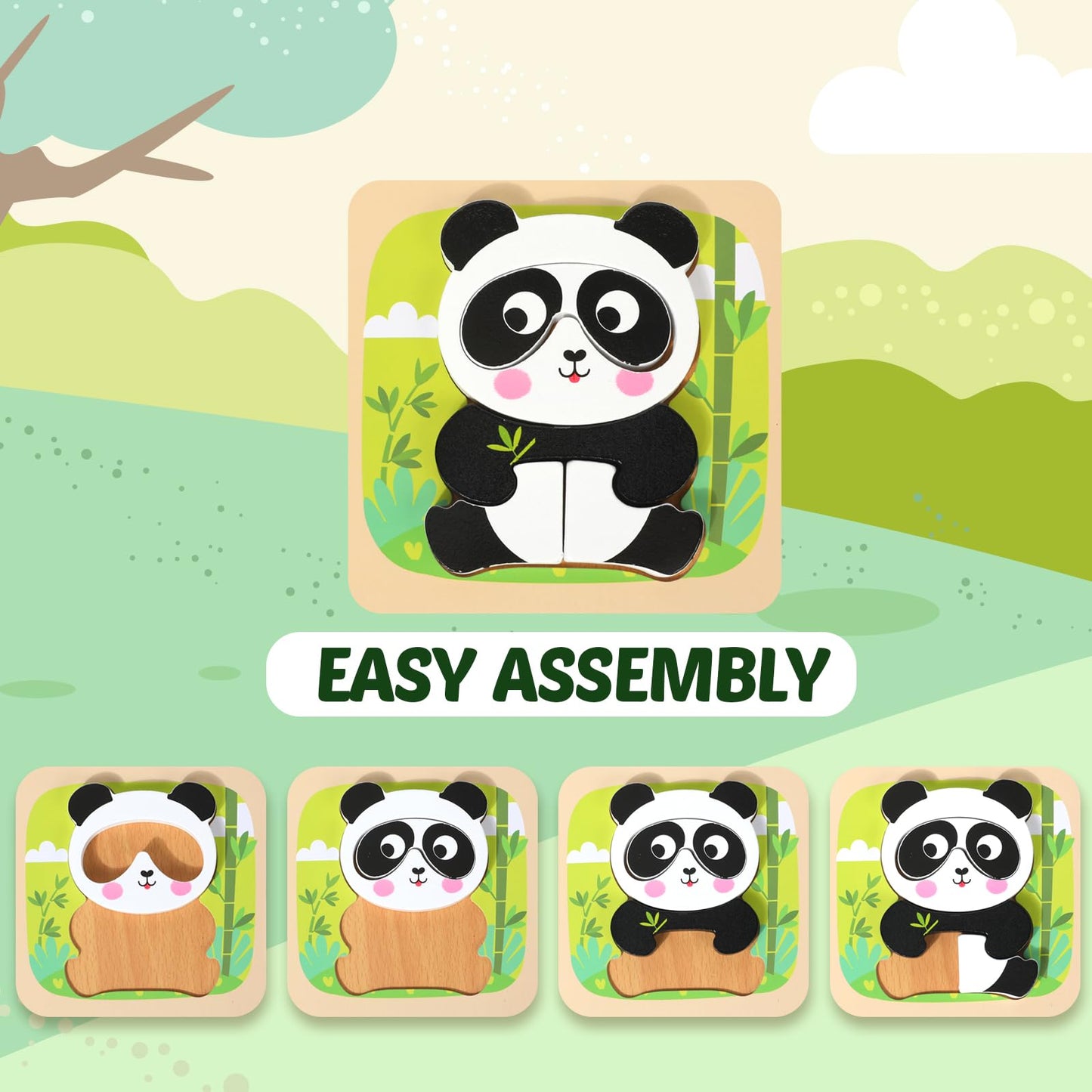 edutree Wooden Puzzles for 2-4, 6 Pack Animal Shape Puzzle Montessori Toys for 2 3 4 Year Old, Educational Learning Toys for Girls Boys