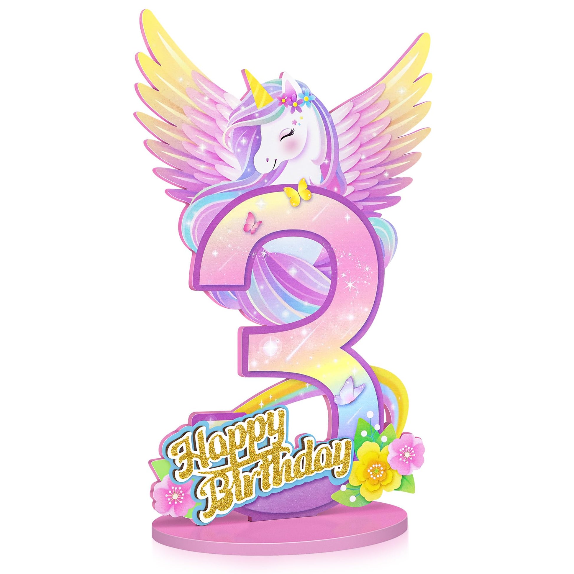 Unicorn Birthday Decorations Wooden Unicorn Number 3 Sign Table Centerpiece