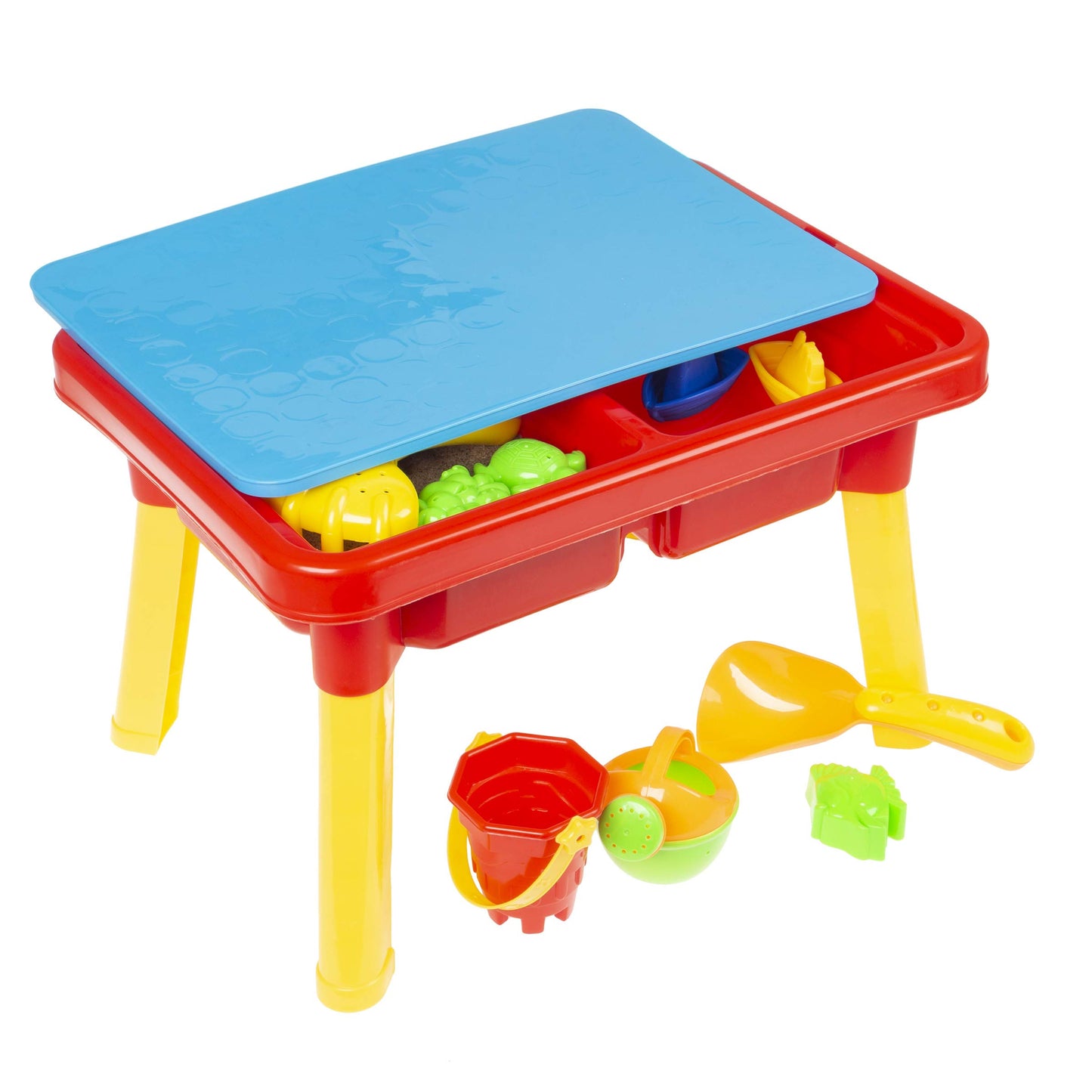 HEY! PLAY! Water Table with Lid and Toys - Playset with 2 Sensory Bins for Sand or Water - Toddler Activity Set for Beach, Backyard or Classroom