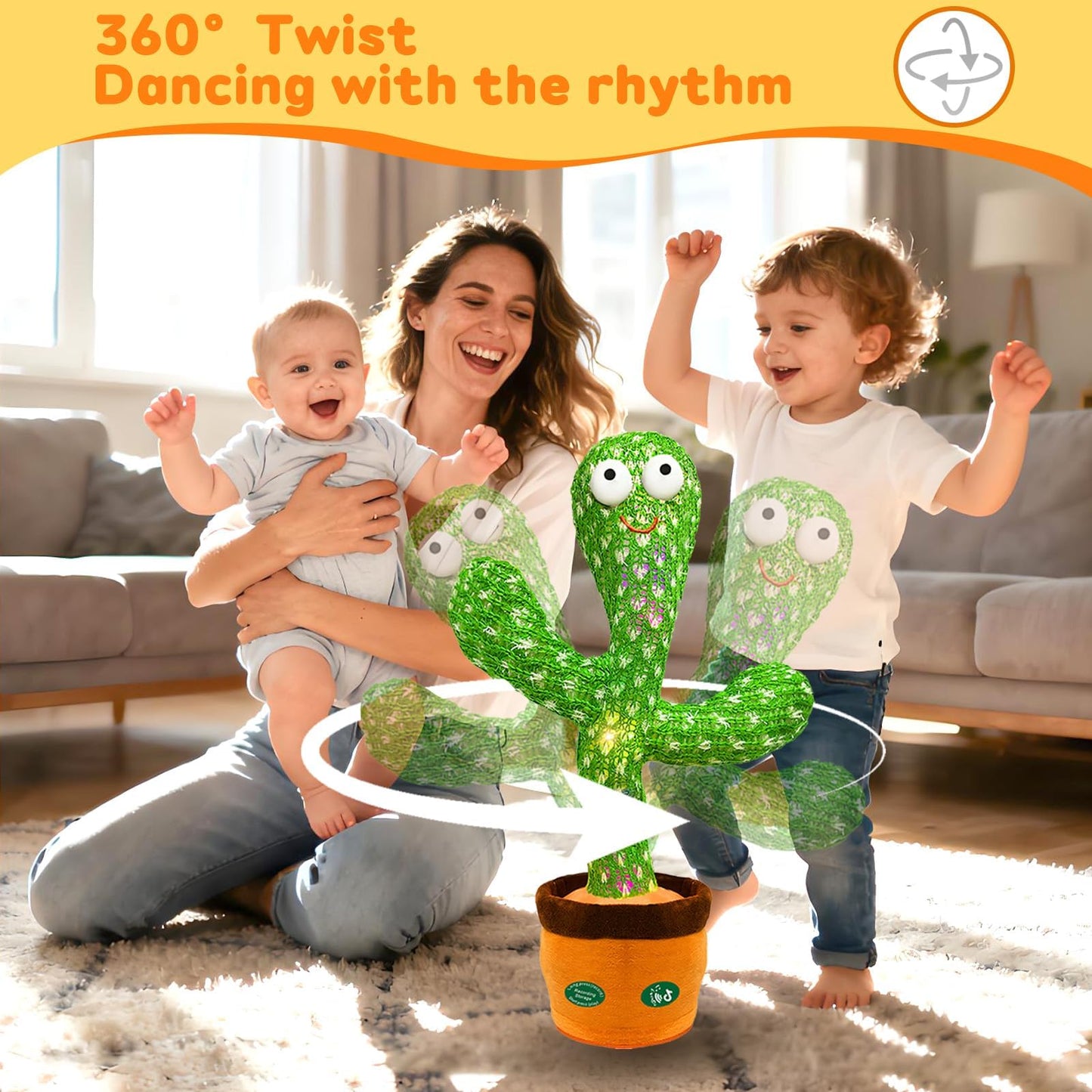 Hunfur Interactive Baby Toys Dancing Talking Cactus Toy,Funny Gift for Infant, Singing Record Repeat What You Say Light Up Toy for Toddler Boy Girl