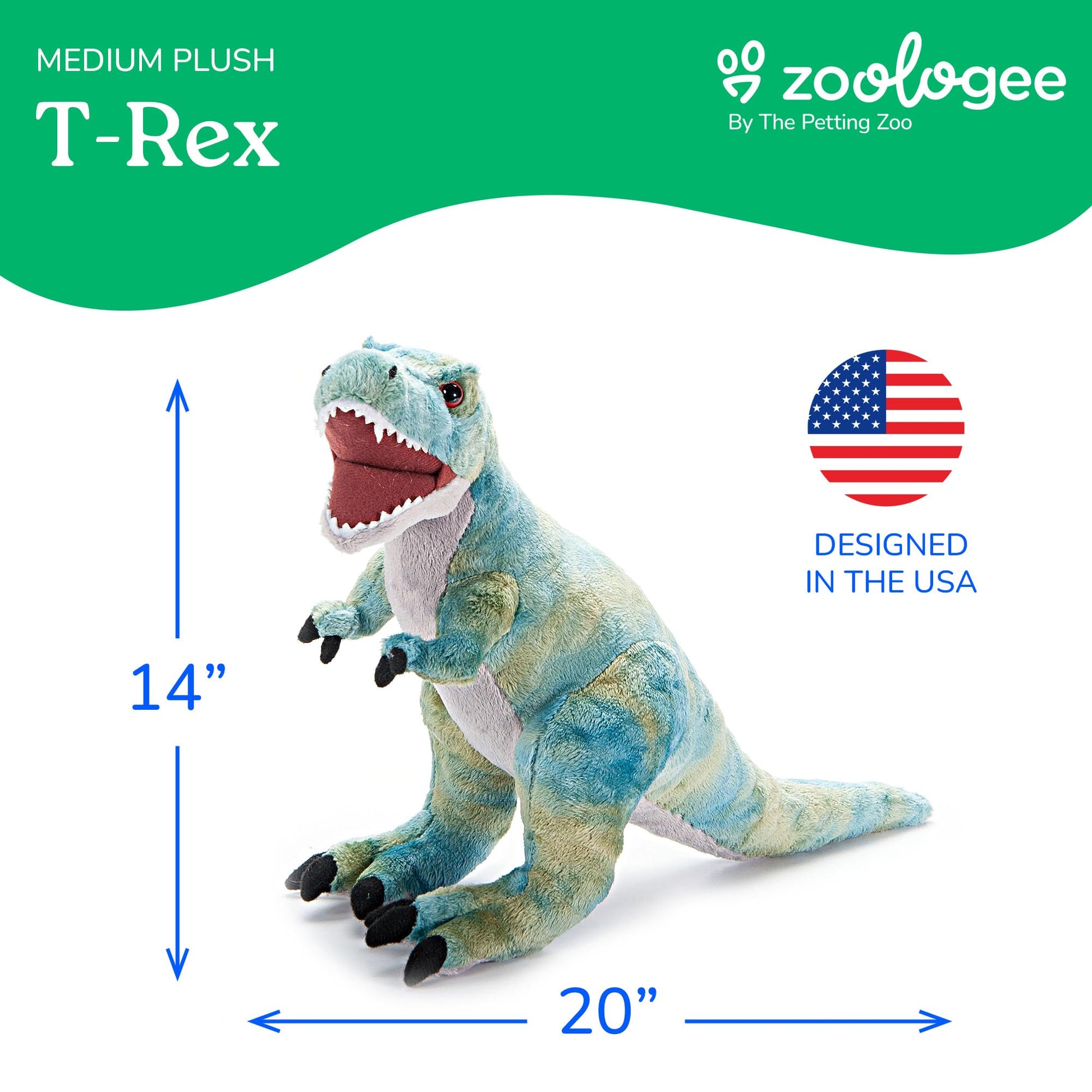 The Petting Zoo T-Rex Dinosaur Stuffed Animal Plushie, Gift for Kids, Dinosaur Animals, Green T-Rex Dinosaur Plush Toy 20 inches