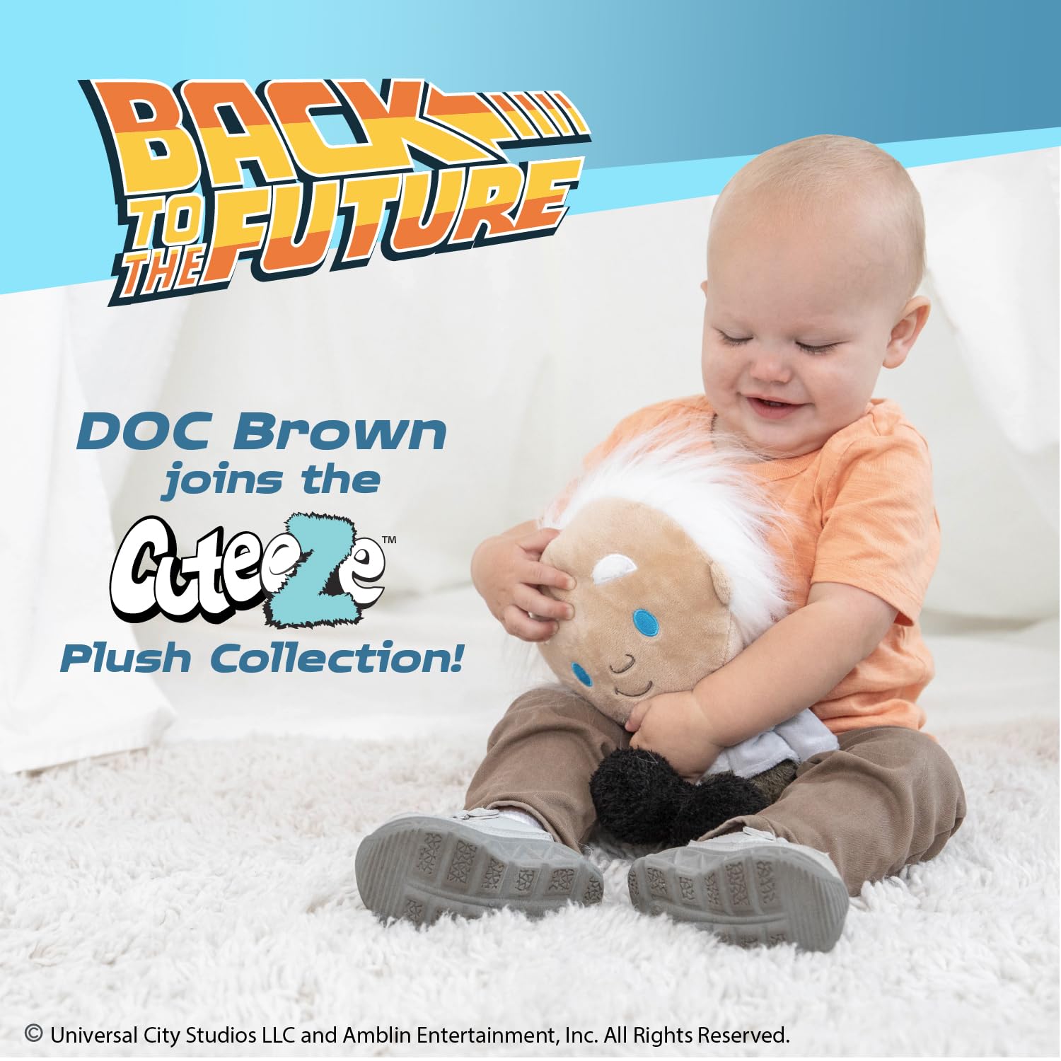 Back to The Future Doc Brown Cuteeze Stuffed Plush Toy - 12 Inch Extra Soft Plushie - Crinkle Sound in Ears - Beans in The Body for Comforting Feel