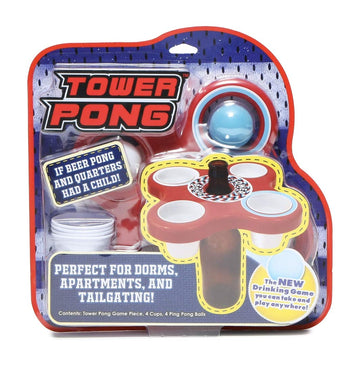 Tower Pong - Portable Game: 4 Players, Adult, Includes Game Piece, 4 Mini Cups, 4 Ping Pong Balls, Carrying Bag