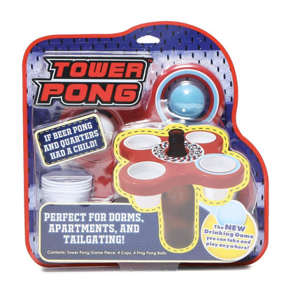 Tower Pong - Portable Game: 4 Players, Adult, Includes Game Piece, 4 Mini Cups, 4 Ping Pong Balls, Carrying Bag