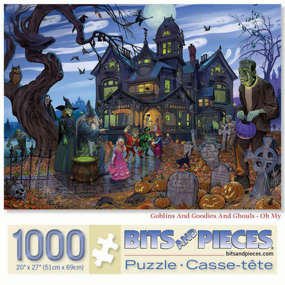 Bits and Pieces - 1000 Piece Jigsaw Puzzle for Adults - Goblins and Goodies and Ghouls - Oh My - Haunted House Halloween Trick or Treat Jigsaw Puzzle