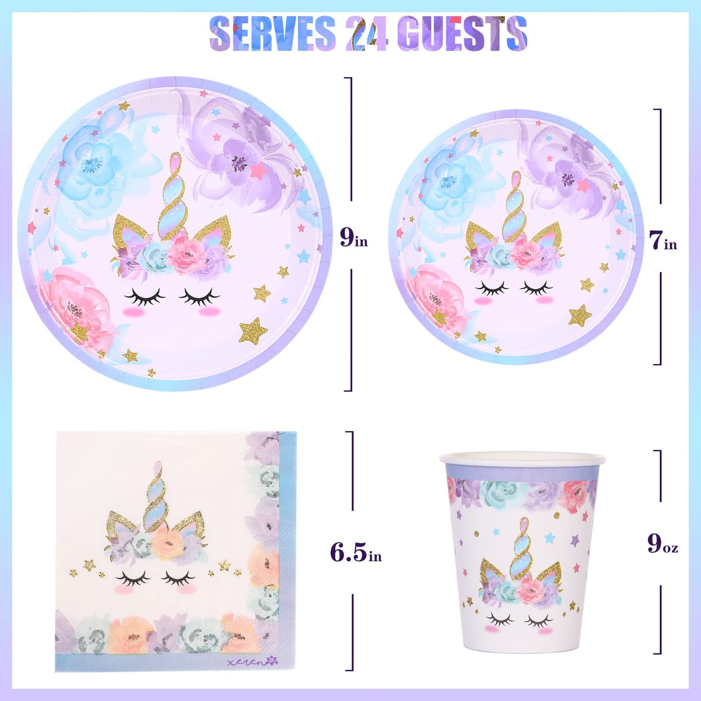 LIUGUSUN Unicorn Party Supplies Rainbow Unicorn Plates and Napkin Sets for Baby Shower First Girls Birthday Party Decorations Afternoon Tea Pool