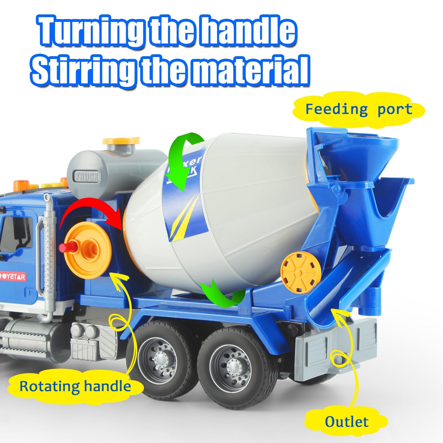 ANJARU Big Cement Mixer Truck Toys Engineering car Lights Sounds,Friction Powered Push car?Go Construction Vehicles Toddlers Boys Toy and Girl Gift
