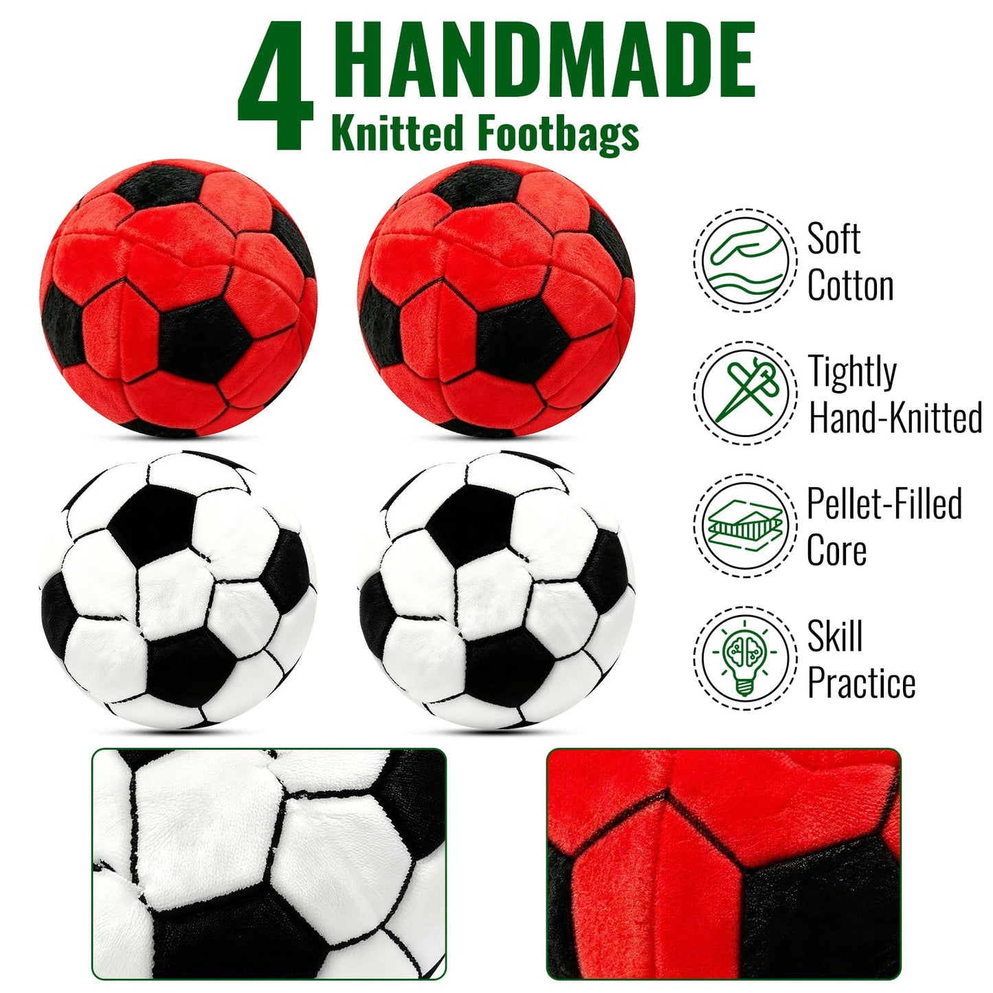 4 Pack Woven Footbags Light Kick Sacks for Juggling Coordination Practice