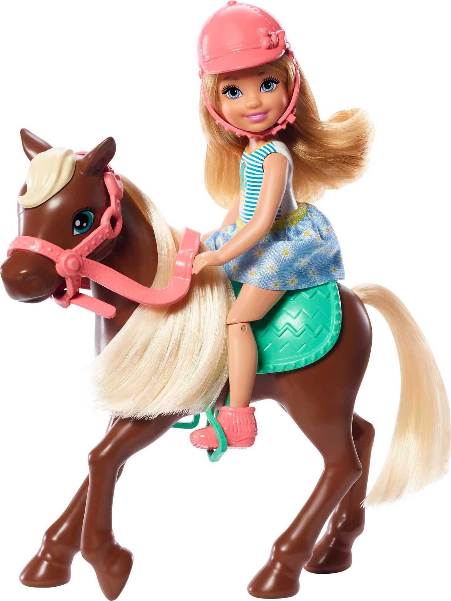 Barbie Club Chelsea Doll & Horse Set, Blonde Small Doll in Removable Skirt & Brown Pony with Blonde Mane, Plus Riding Accessories