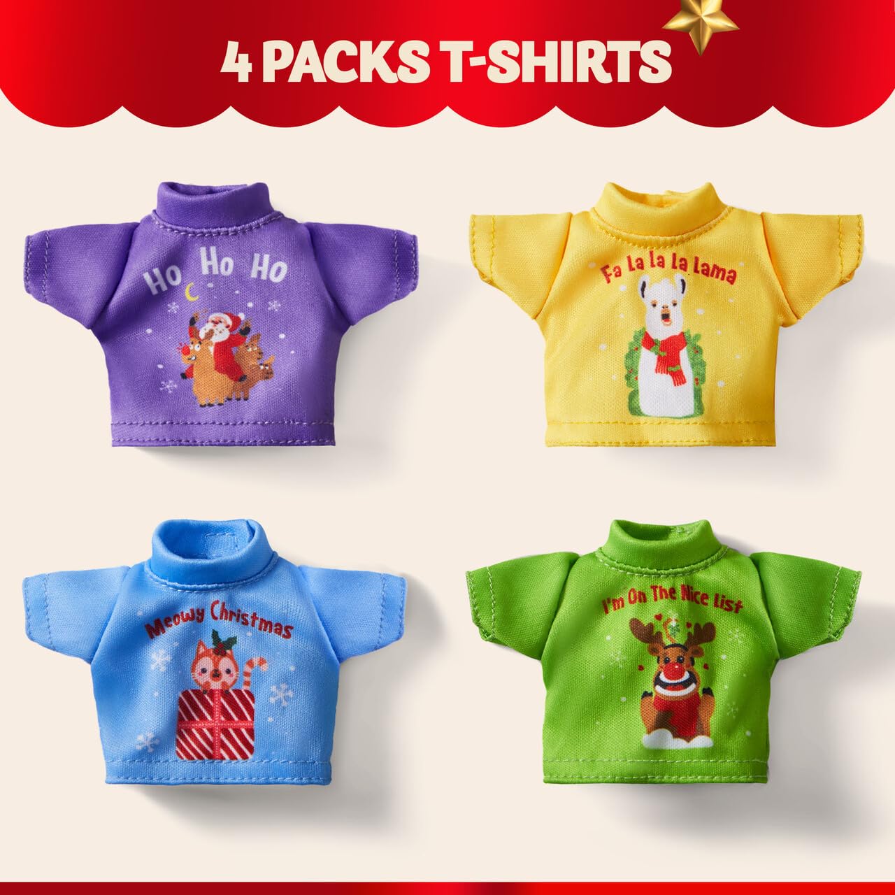 JOYIN 4 Packs Xmas Clothing for Doll Stylish Tshirt Doll Clothing Set, Christmas Decorations, and Holiday Specials