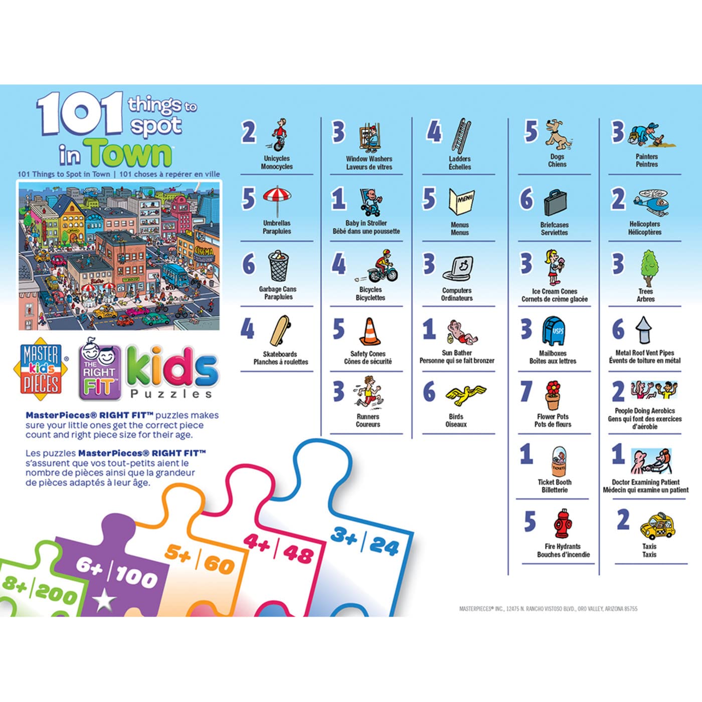 Masterpieces 100 Piece Family Jigsaw Puzzle for Kids - 101 Things to Spot in Town - 14"x19"