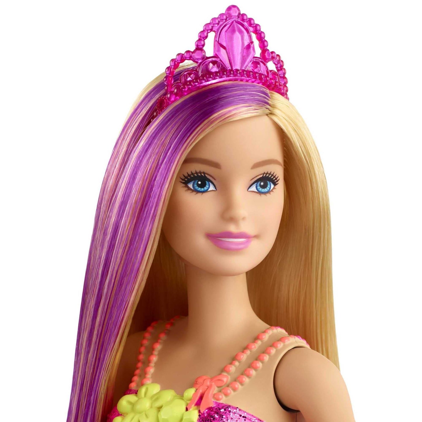 Barbie Dreamtopia Royal Fashion Doll & Accessory, Blonde with Purple Hairstreak Wearing Removable Pink Skirt & Headband