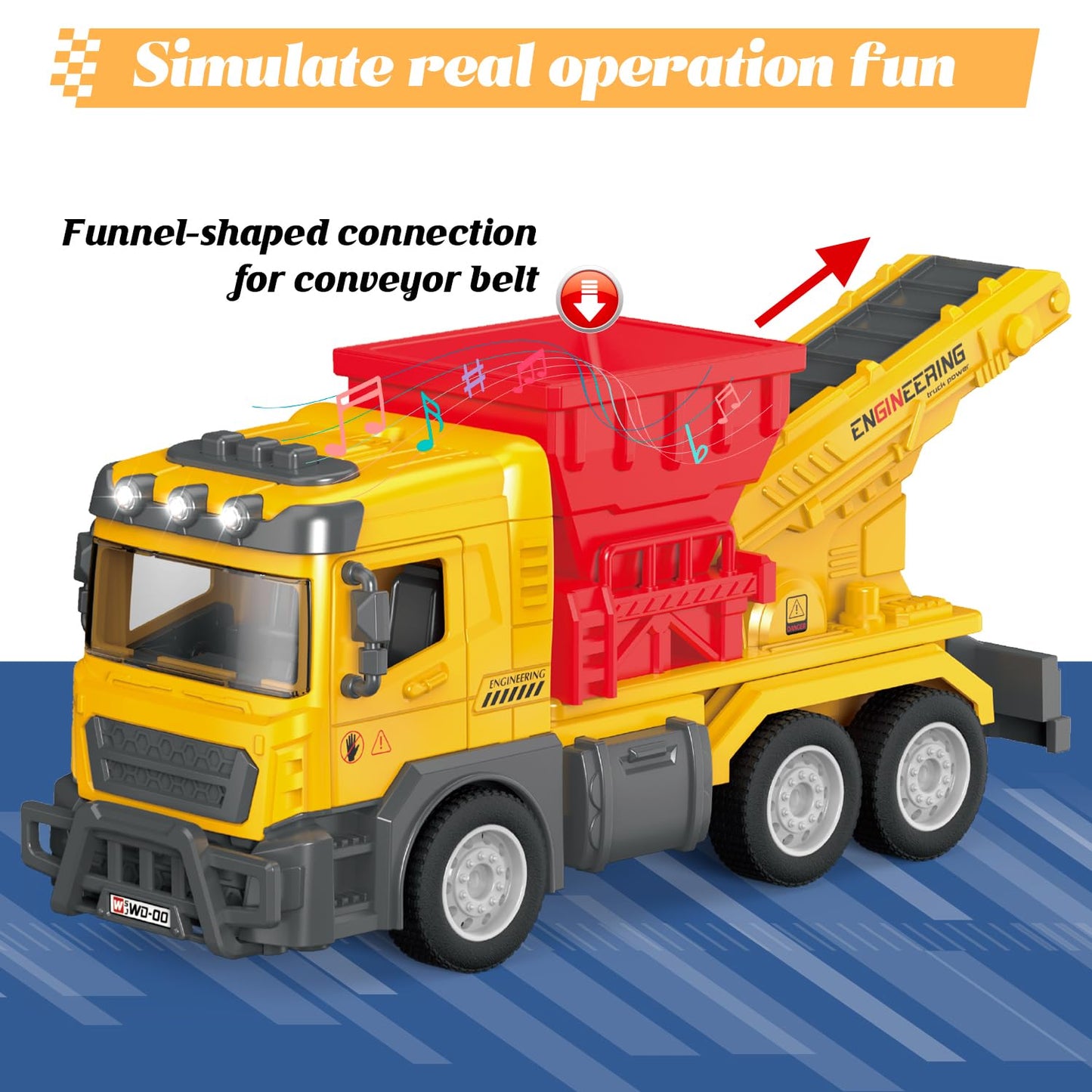lonfypeng Toddler Construction Trucks, Kids Sand Conveyor Truck with Conveyor Belt & Dumping Function, Push-and-Go Vehicle for Boys Girls Age 3 4 5 6
