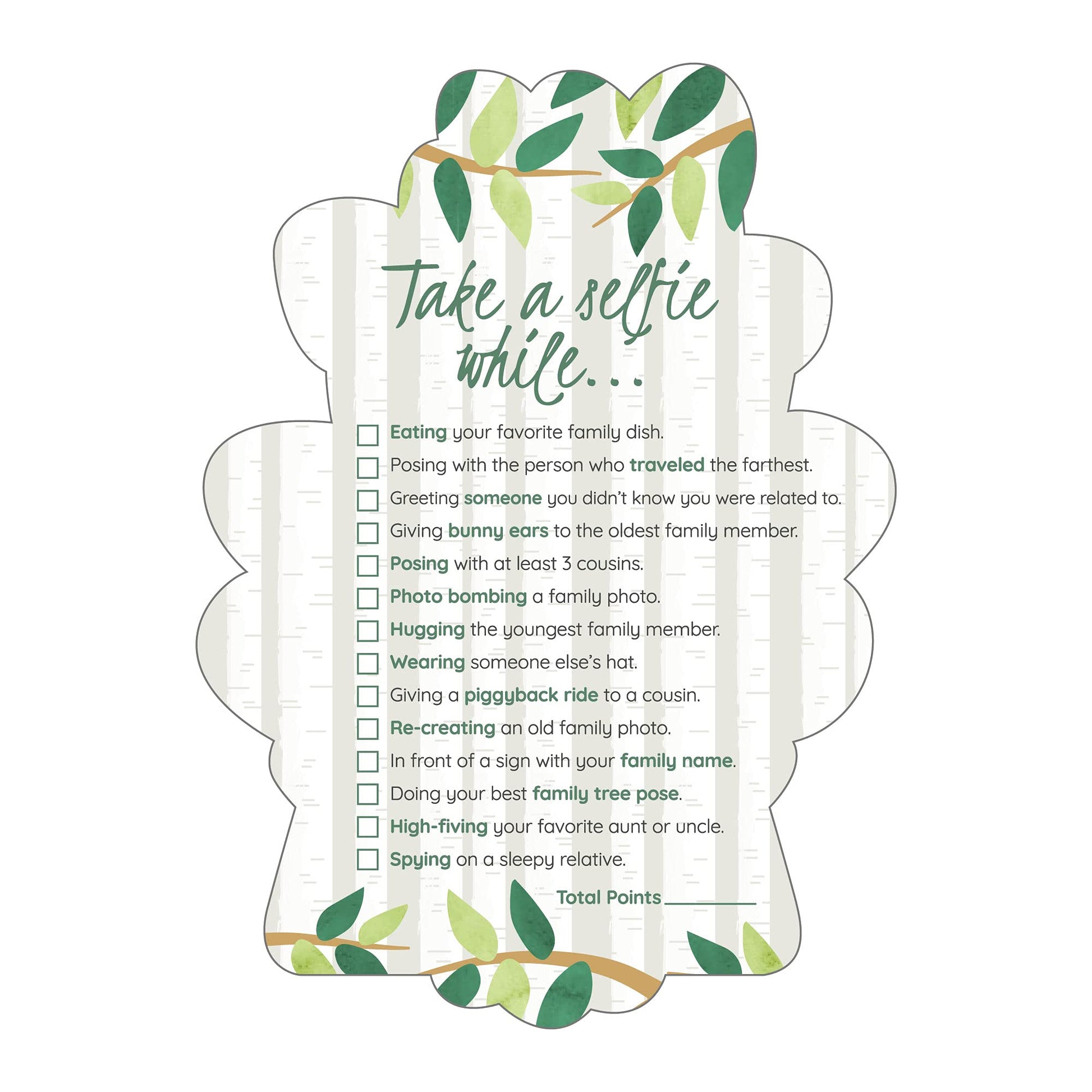 Big Dot of Happiness Tree-Shaped Family Reunion Selfie Scavenger Hunt Cards - Interactive Party Game, 12 Premium Cardstock Photo Challenge Cards
